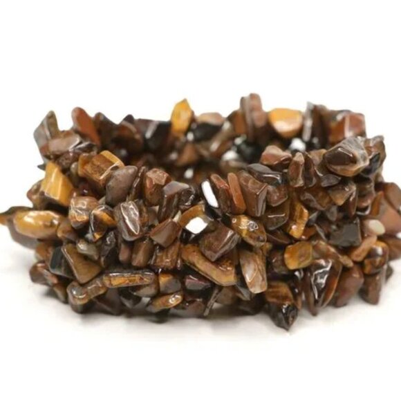 Tiger Eye Gemstone Chip Jewelry Lot - 3 Stretch Bracelets & Necklace Set | Boho - Picture 4 of 12